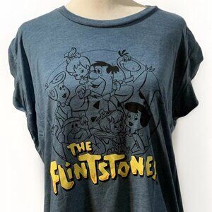 NWOT M Blue Smak Parlour x The Flintstones Blue High Low Hem T-shirt